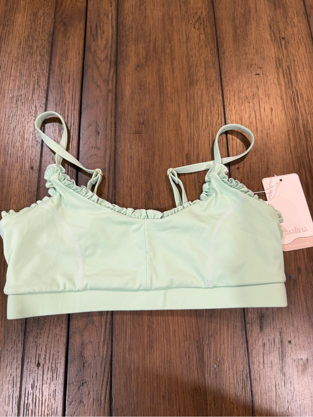 Aralina Mint Ruffle Trim workout bra
